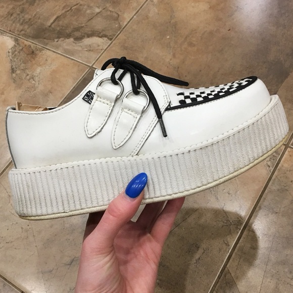 TUK White Platform Leather Creepers Shoes 6